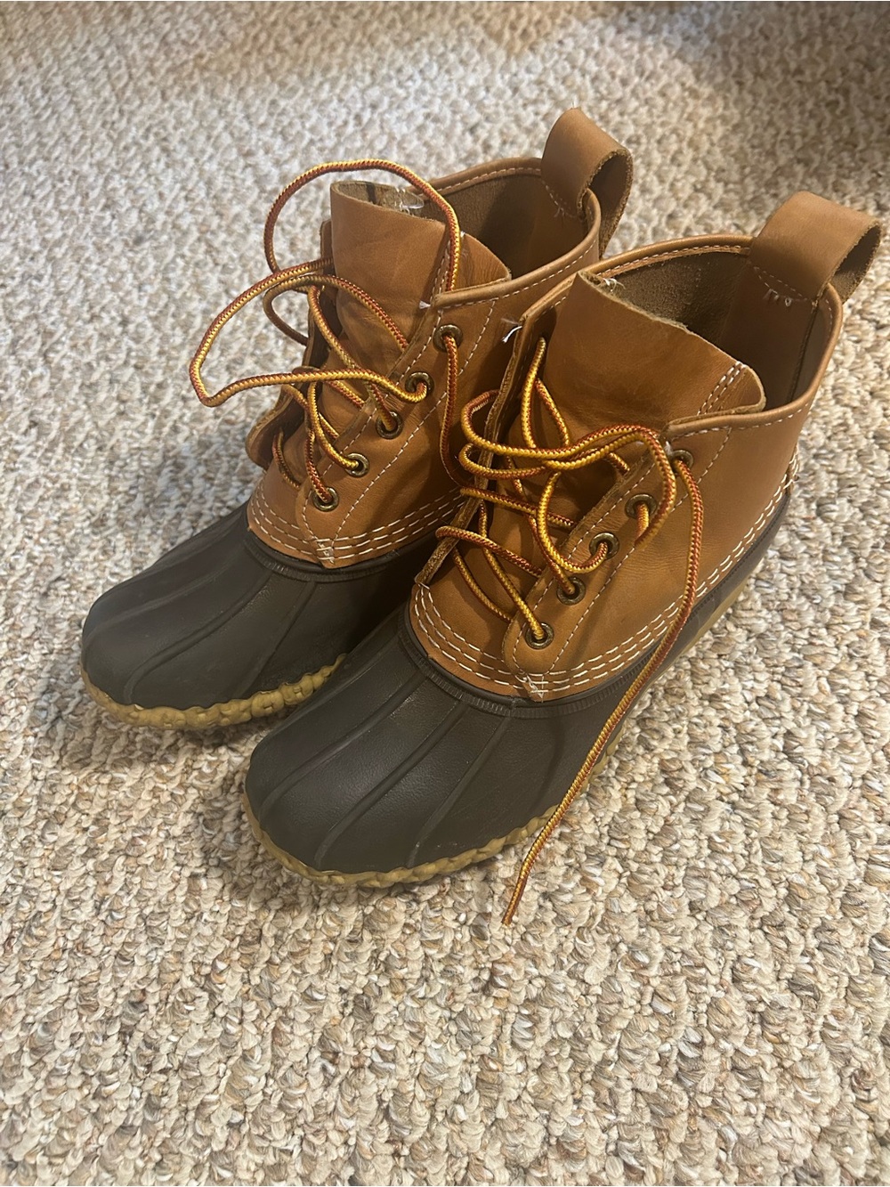 Classic LL Bean Two-Tone Duck Boots in Brown and Dark Brown